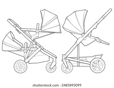 Illustration of baby stroller isolated on white background. Vector illustration of a sketch style.
