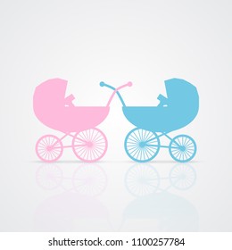 Illustration of baby strollers isolated on a white background.