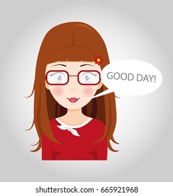 illustration of baby in stylish glasses with her hair and barrette in her hair