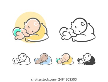 An illustration of a baby sweetly sleeping on a pillow. This illustration can be used as an icon or logo.






