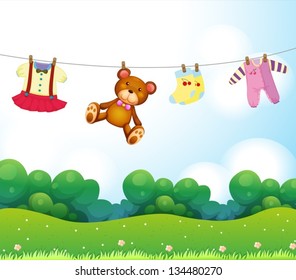 Illustration of the baby things hanging
