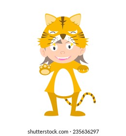 illustration of baby in a tiger fancy dress costume vector on white background