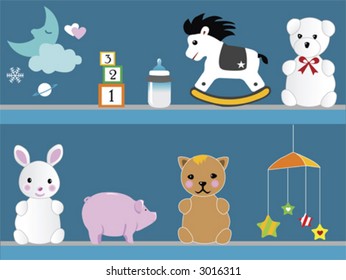 illustration of  baby toys on the wall