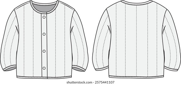 illustration of a baby wear jacket, toddler kids, infant baby, sleep full bodysuit, fashion flat sketch, vector illustration, cad, technical drawing, flat drawing, template, mockup.