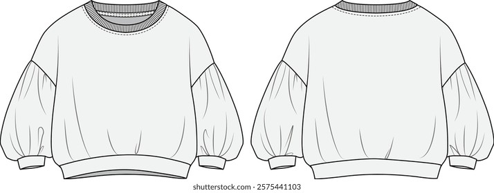 illustration of a baby wear sweatshirt, toddler kids, infant baby, sleep full bodysuit, fashion flat sketch, vector illustration, cad, technical drawing, flat drawing, template, mockup.