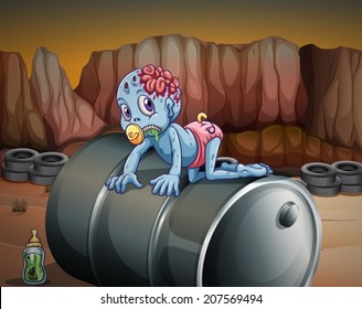 Illustration of a baby zombie above the barrel