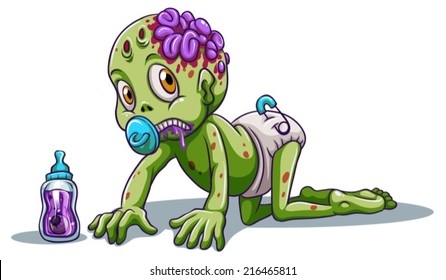 Illustration of a baby zombie on a white background