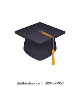 An illustration of bachelor cap icon used in elementary, high school, university, and graduation ceremonies. Bachelor cap isolated on white background. Vector Cartoon Graduation Cap Icon Emoji Isolate