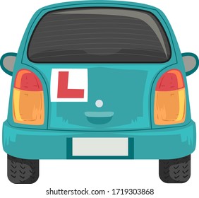 Illustration of a Back of a Car with an L Plate for a Learner Driver Under Instruction