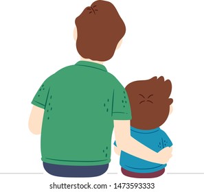 Illustration of the Back of a Kid Boy Sitting Down with His Father Looking Far