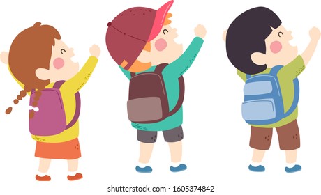 Illustration of the Back of Kids Students with Hands Up Feeling Empowered