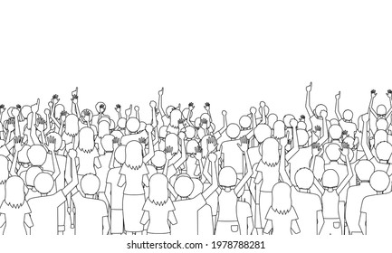 Illustration of the back of many spectators (white background, vector, Line art, cut out)