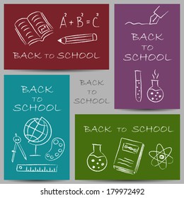 Illustration of back to school chalky doodles on banners