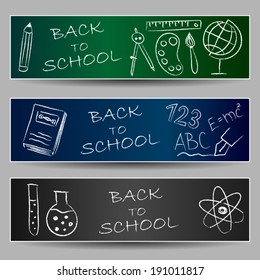 Illustration of back to school chalky doodles on banners