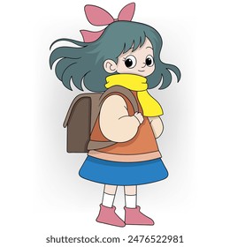 illustration of the back to school event season, a girl is walking home from school happily