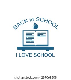 Illustration Back to School Logo Flat Icon, Textbook and Apple as Education Symbolic - Vector