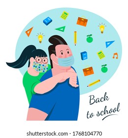 Ilustración de vuelta a la escuela con máscara