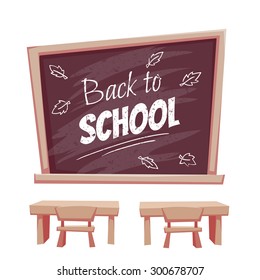 Illustration of Back to school poster. Classroom with desk.