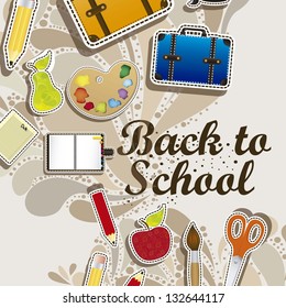 Illustration of back to school, school supplies, vector illustration