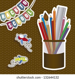 Illustration of back to school, school supplies, vector illustration