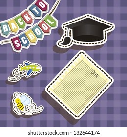Illustration of back to school, school supplies, vector illustration