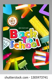 illustration of Back to school vector banner design with school items