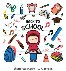 Illustration of back to school vector doodle The Concept of Isolated Technology. Flat Cartoon Style Suitable for Landing Web Pages, Banners, Flyers, Stickers, Cards