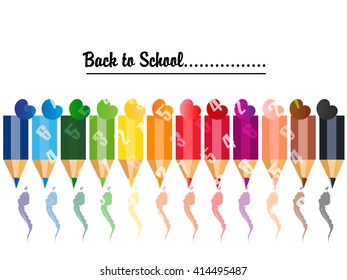 illustration back to school vector set of colored pencils drawing colors on white background with back to school text and hearts for kid's education and graphic designers