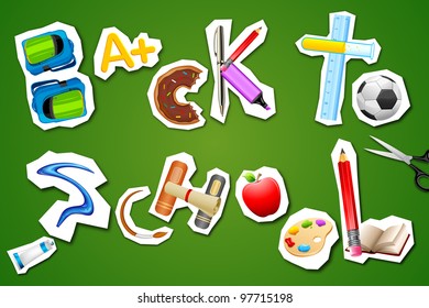 illustration of back to school written with different element