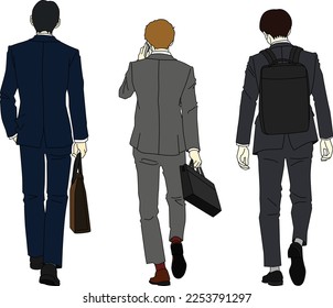 Illustration of the back of three businessmen