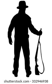 Illustration of a back view of a hunter on a white background