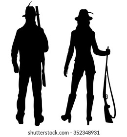 Illustration of a back view of a huntesr on a white background