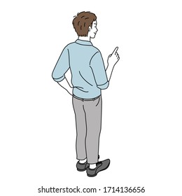 Illustration of a back view of a man pointing