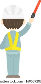 Ilustración de una vista posterior de un hombre con casco para el control de tráfico.