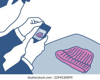 Illustration of a back view of a person taking a photo of an item on a smartphone for sale on an auction app