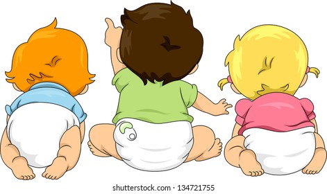 Illustration of Back View of Toddlers Looking Up