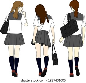 Illustration of the back view of the trio of high school girls