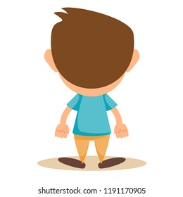 Illustration of a back view of a young boy on a white background. Stock flat vector
