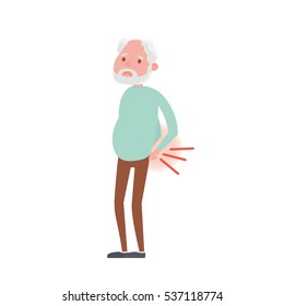 Illustration of backache in Senior man. Vector Illustration