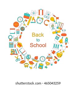 Illustration Background for Back to School, Education Simple Colorful Objects, Line Art Style - Vector