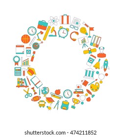 Illustration Background for Back to School, Education Simple Colorful Objects, Line Art Style - Vector