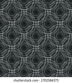 Illustration, background, black background with white circular spiral lines