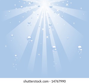 Illustration of background with bubbles and stars under water