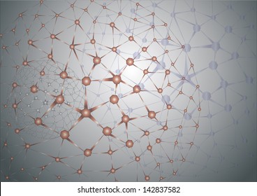 illustration background with buckyball or buckminsterfulleren e and abstract mesh wave graphic