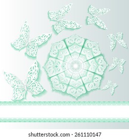 illustration background with butterflies and flower tracery of lace