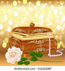 illustration background casket with pearls and a rose