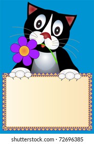 illustration background cat with flower and sheet in paw