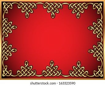 illustration background with Celtic ornaments of gold on red