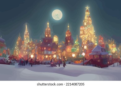 illustration background of Christmas cityscape building light on winter good for print on greeting card