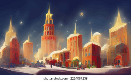 illustration background of Christmas cityscape building on winter good for print on greeting card